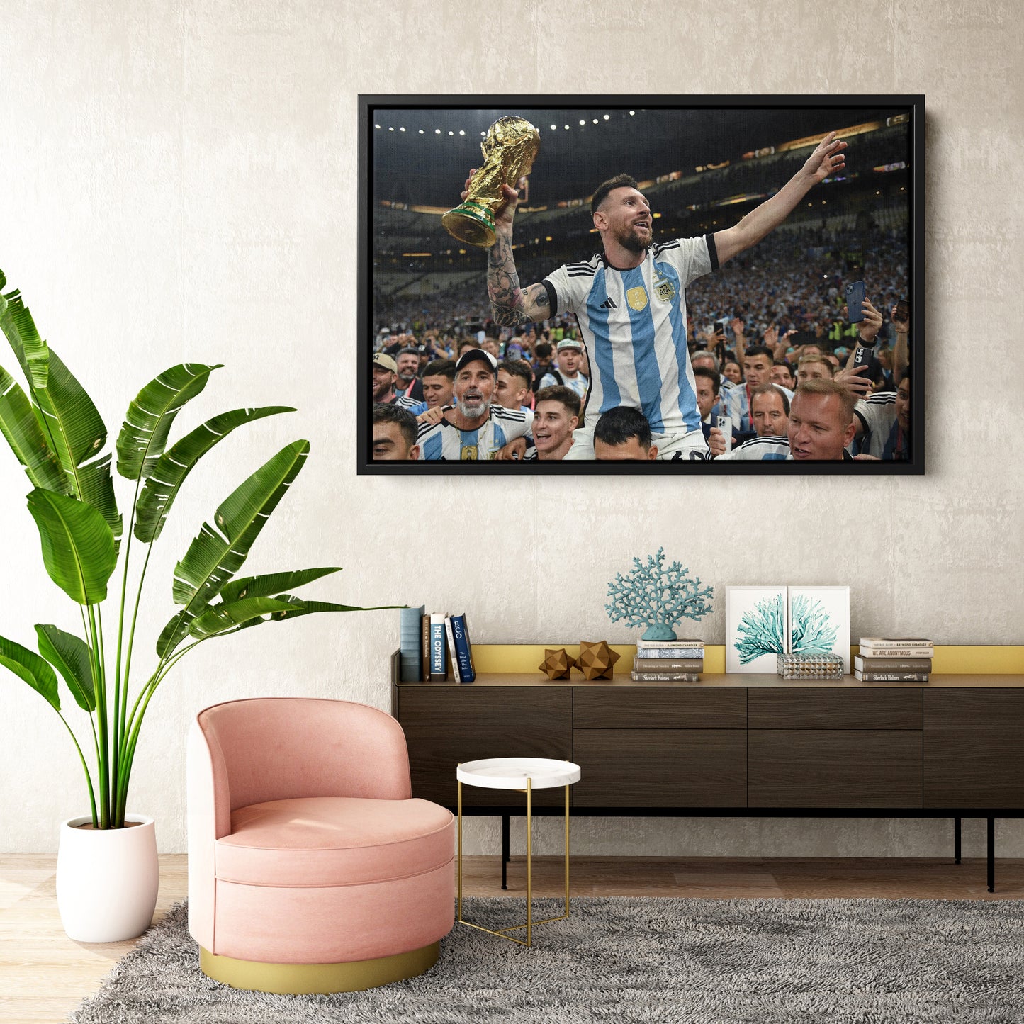 Lionel Messi World Cup Celebration Canvas Art - Soccer Wall Decor Poster