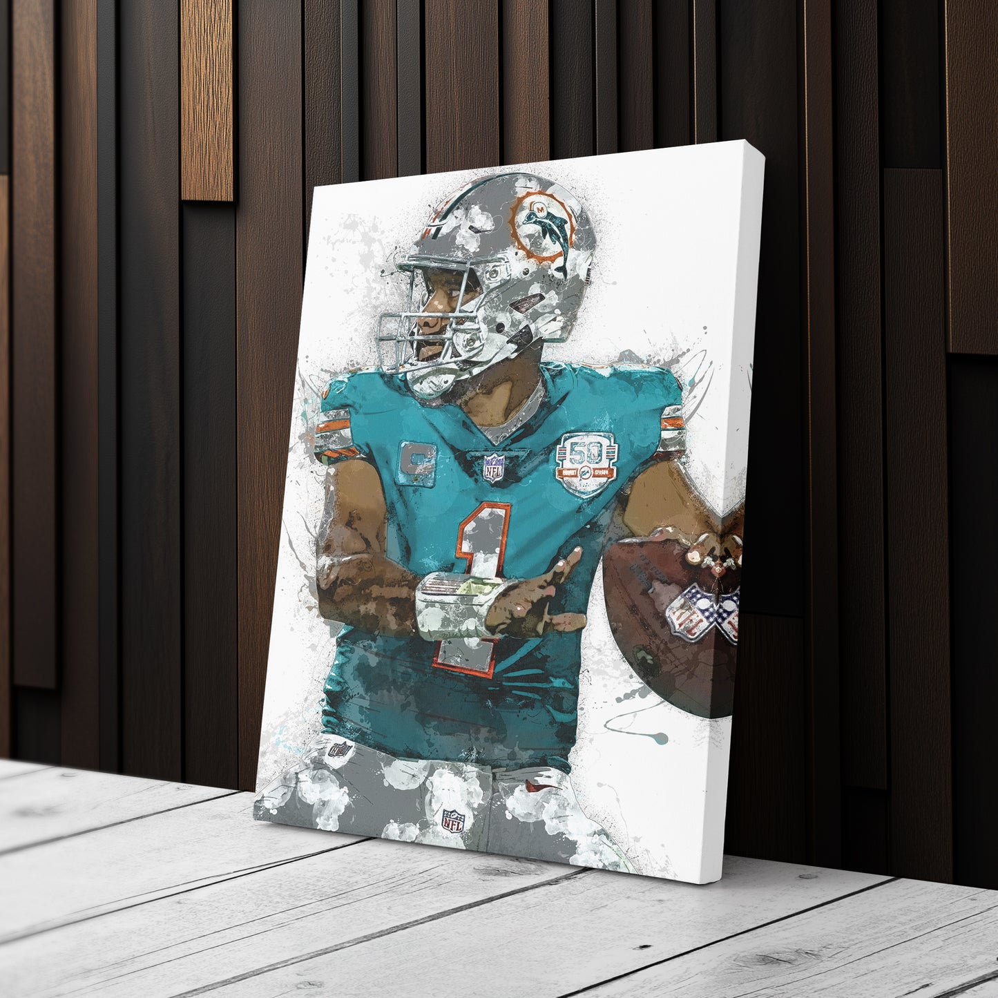 Tua Tagovailoa Canvas Art – Miami Dolphins Wall Decor