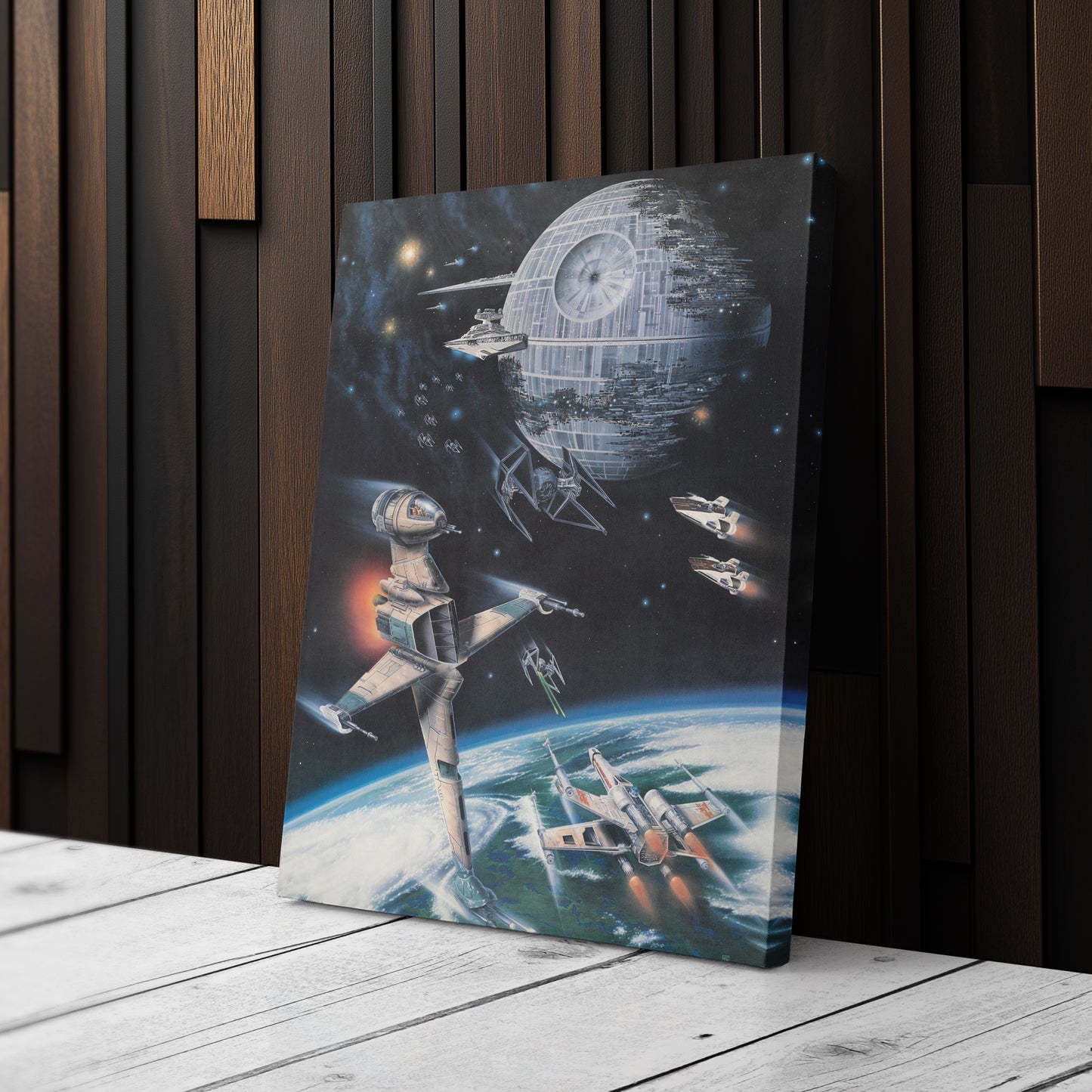 Death Star, Star Destroyer, Battle, TIE Interceptor Canvas Wall Art Decor - Star Wars Epic Art