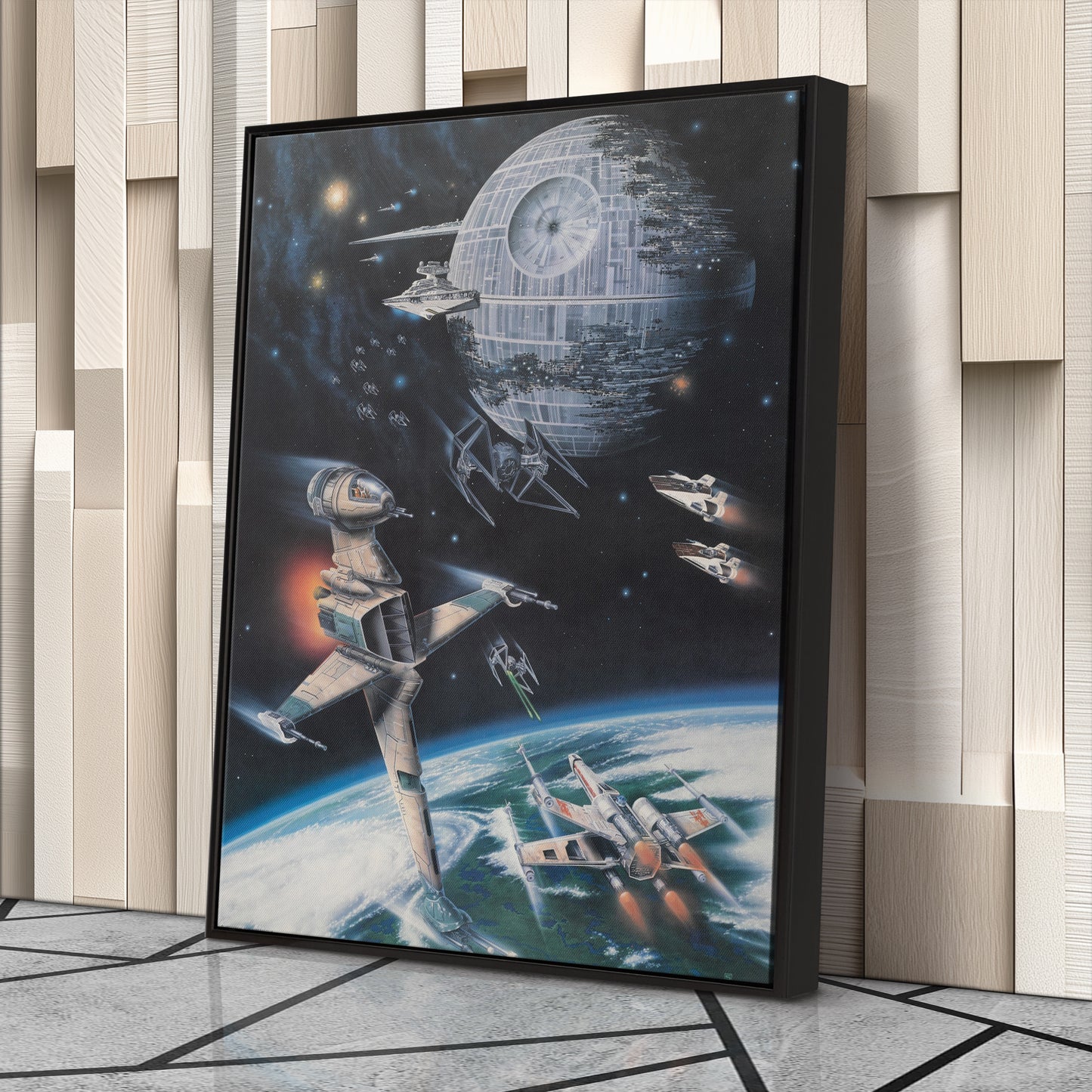 Death Star, Star Destroyer, Battle, TIE Interceptor Canvas Wall Art Decor - Star Wars Epic Art