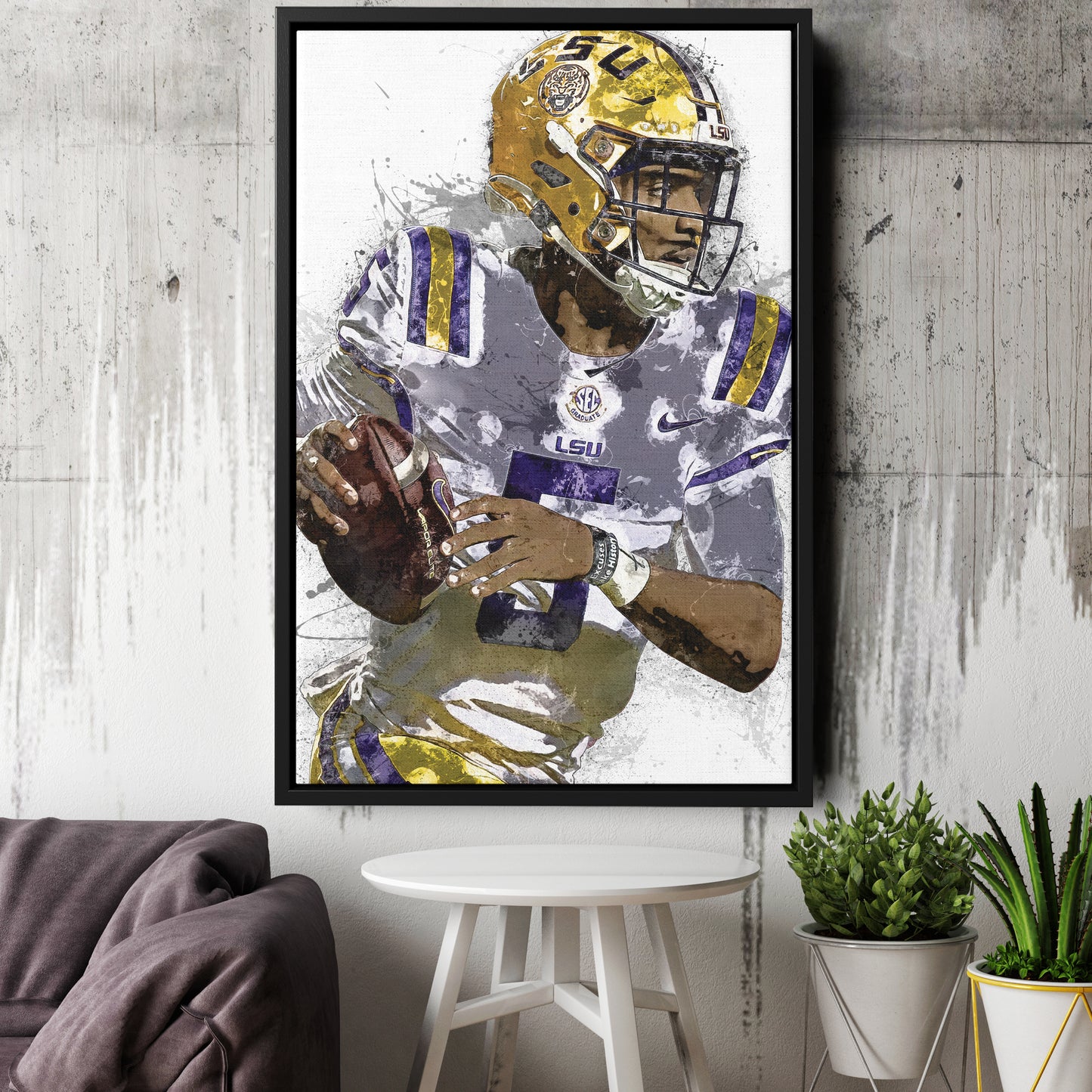 Jayden Daniels Canvas Art – LSU Tigers Wall Decor
