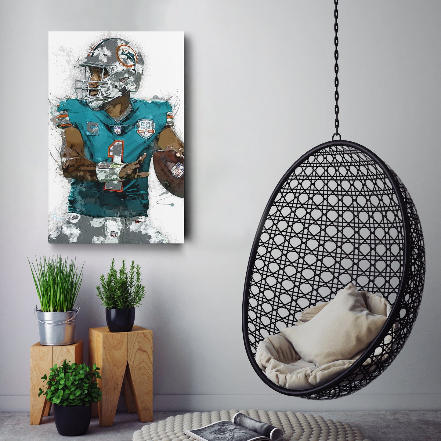 Tua Tagovailoa Canvas Art – Miami Dolphins Wall Decor