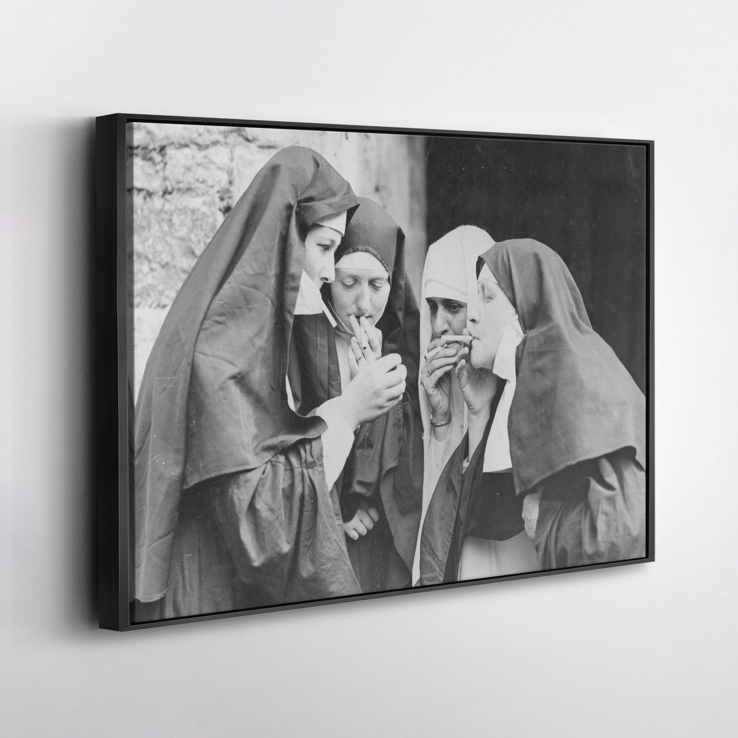 Smoking Nuns Canvas Wall Art - Funny Religious Wall Decor Print
