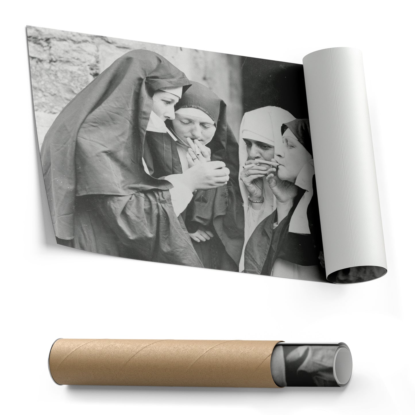 Smoking Nuns Canvas Wall Art - Funny Religious Wall Decor Print