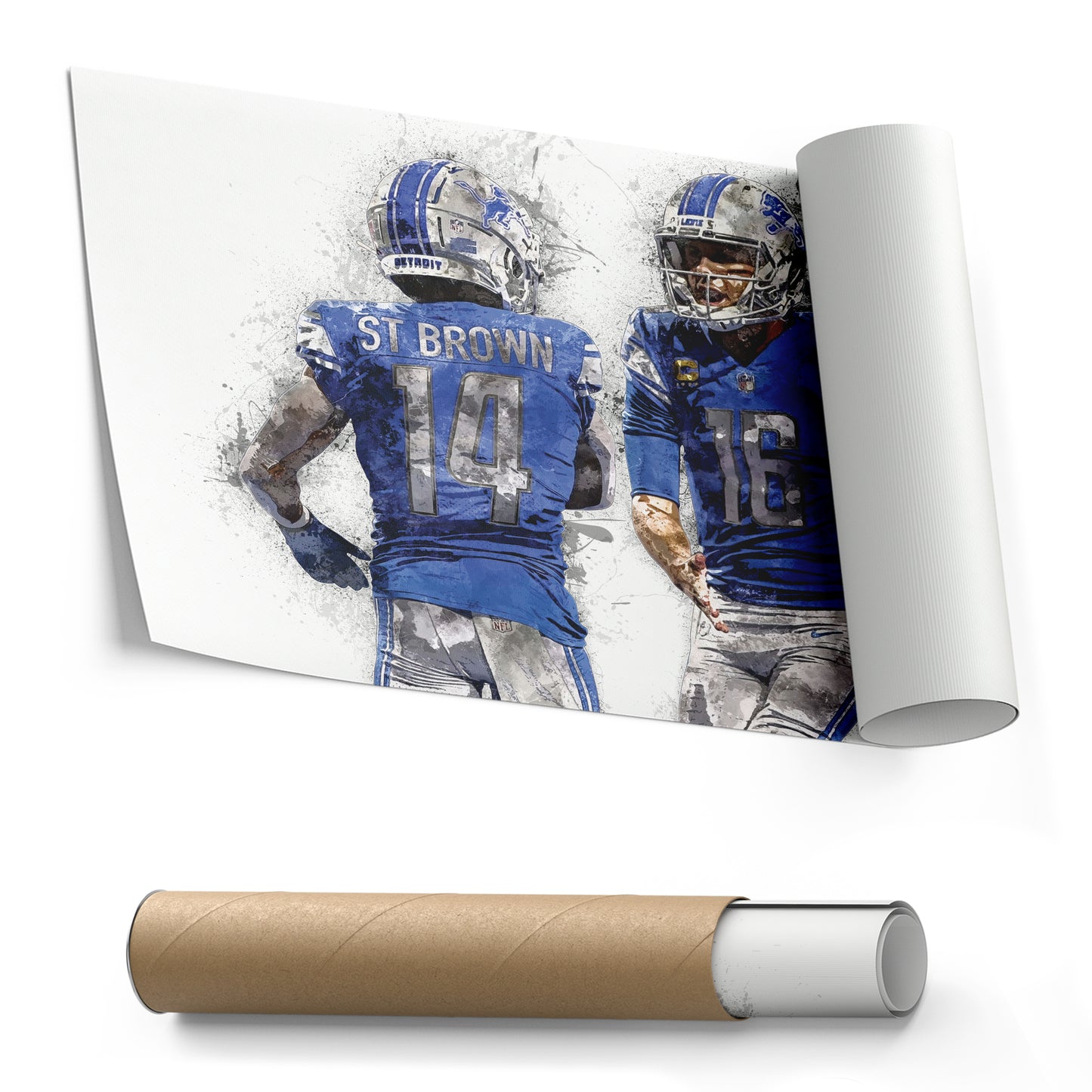 Jared Goff & Amon-Ra St. Brown Canvas Art – Detroit Lions Wall Decor