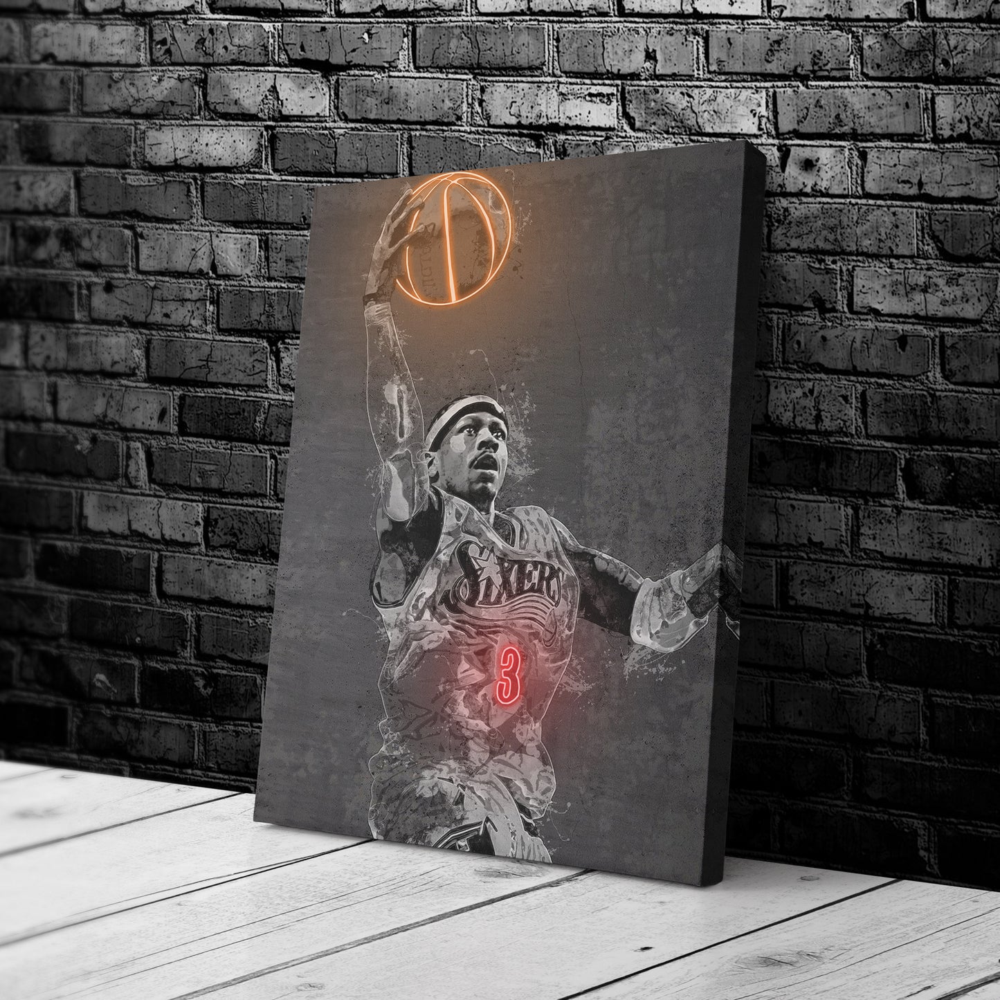 Allen Iverson Poster Graffiti Neon Philadelphia 76ers NBA Hand Made Poster Canvas Print Kids Wall Art Man Cave Gift Home Decor