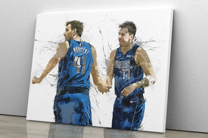 Luka Doncic Dirk Nowitzki Poster Dallas Mavericks Basketball Painting Hand Made Posters Canvas Print Wall Kids Art Man Cave Gift Home Decor