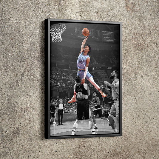 Ja Morant Dunk Attempt over Kevin Love Poster Memphis Grizzlies Basketball Hand Made Posters Canvas Print Wall Art Man Cave Gift Home Decor