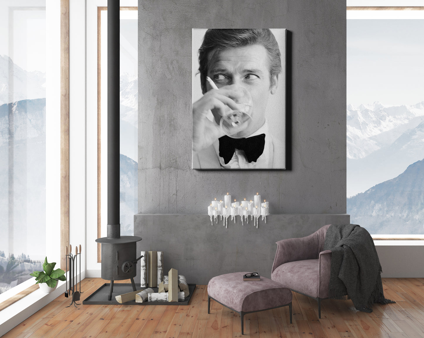 Roger Moore Poster Actor James Bond Smoking Hand Made Poster Canvas Print Wall Art Home Decor