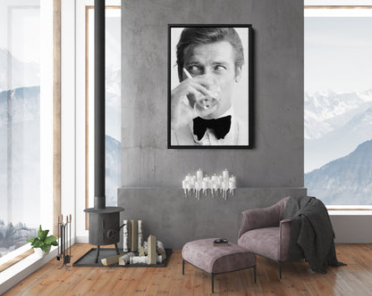 Roger Moore Poster Actor James Bond Smoking Hand Made Poster Canvas Print Wall Art Home Decor