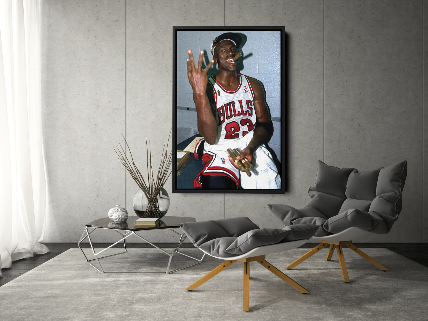 Michael Jordan Smoking Poster Chicago Bulls Basketball Hand Made Posters Canvas Print Wall Art Home Decor