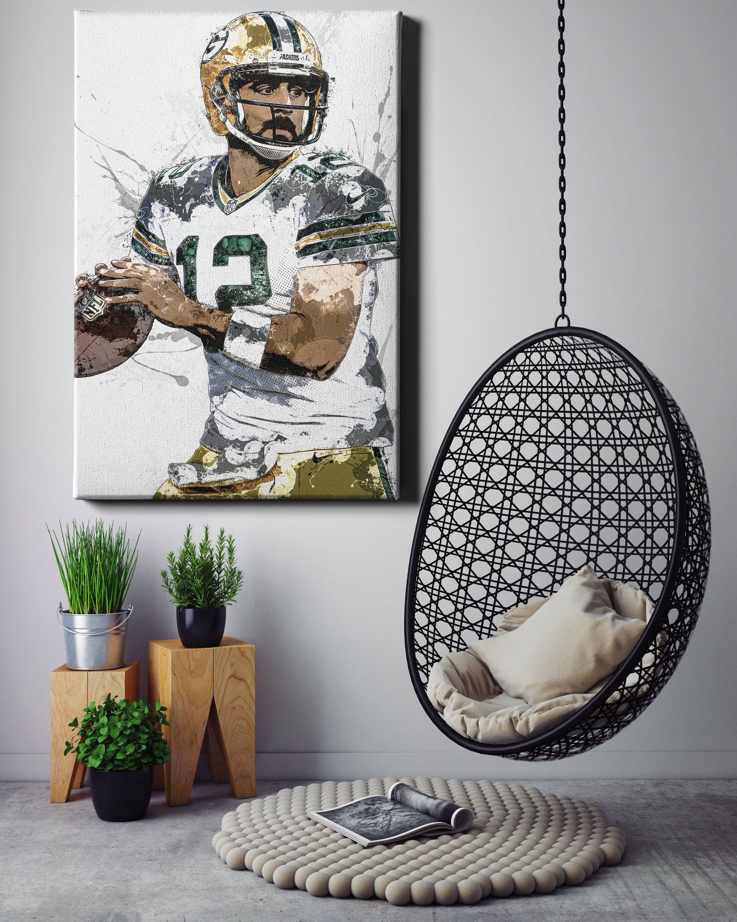 Aaron Rodgers Art Poster Green Bay Packers  Football Hand Made Posters Canvas Print Kids Wall Art Man Cave Gift Home Decor