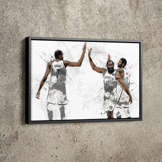 Brooklyn Nets Big 3 Poster Basketball Painting Hand Made Posters Canvas Print Kids Wall Art Home Man Cave Gift Decor
