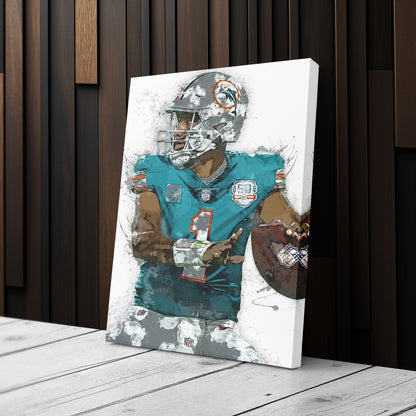 Tua Tagovailoa Canvas Art – Miami Dolphins Wall Decor