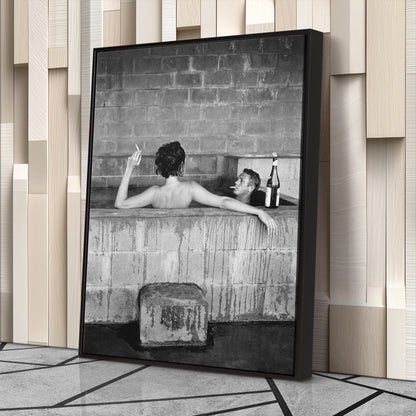 Steve McQueen and Wife Taking Bath Canvas Art - Iconic Vintage Wall Decor