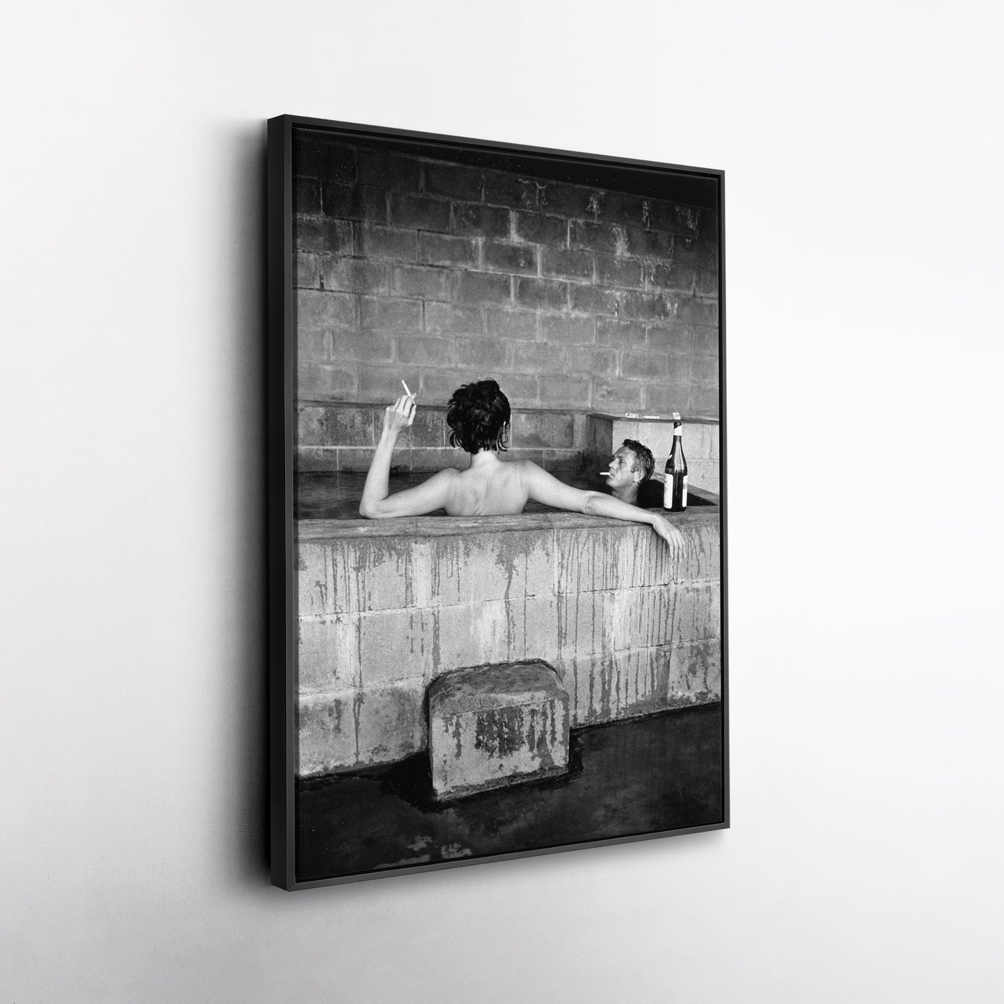 Steve McQueen and Wife Taking Bath Canvas Art - Iconic Vintage Wall Decor
