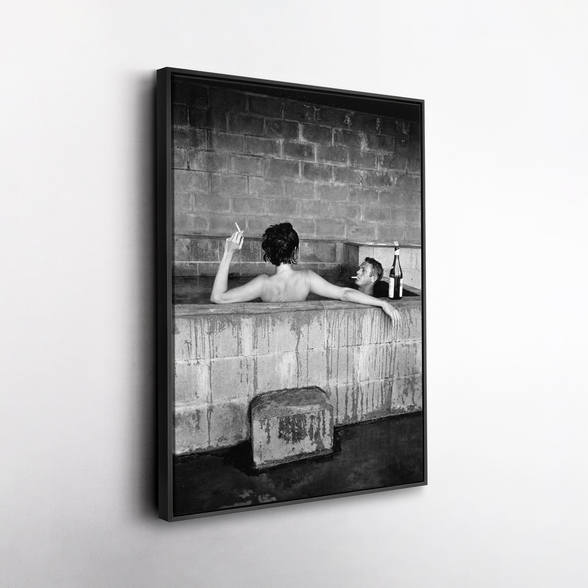 Steve McQueen and Wife Taking Bath Canvas Art - Iconic Vintage Wall Decor