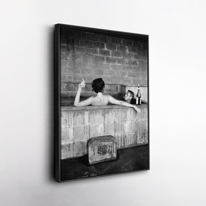 Steve McQueen and Wife Taking Bath Canvas Art - Iconic Vintage Wall Decor