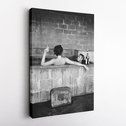 Steve McQueen and Wife Taking Bath Canvas Art - Iconic Vintage Wall Decor