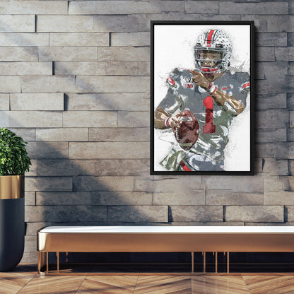Justin Fields Canvas Art – Ohio State Buckeyes Wall Decor