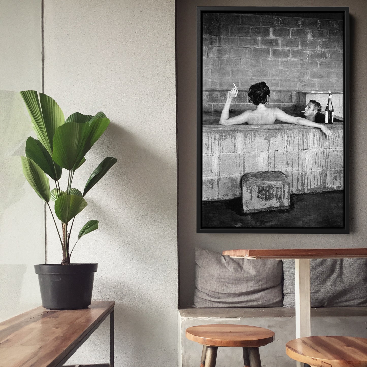 Steve McQueen and Wife Taking Bath Canvas Art - Iconic Vintage Wall Decor