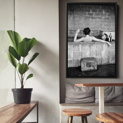 Steve McQueen and Wife Taking Bath Canvas Art - Iconic Vintage Wall Decor