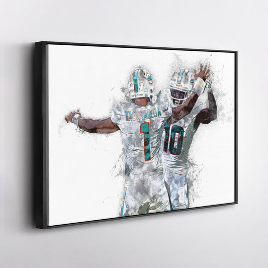 Tua Tagovailoa & Tyreek Hill Canvas Art – Miami Dolphins Wall Decor