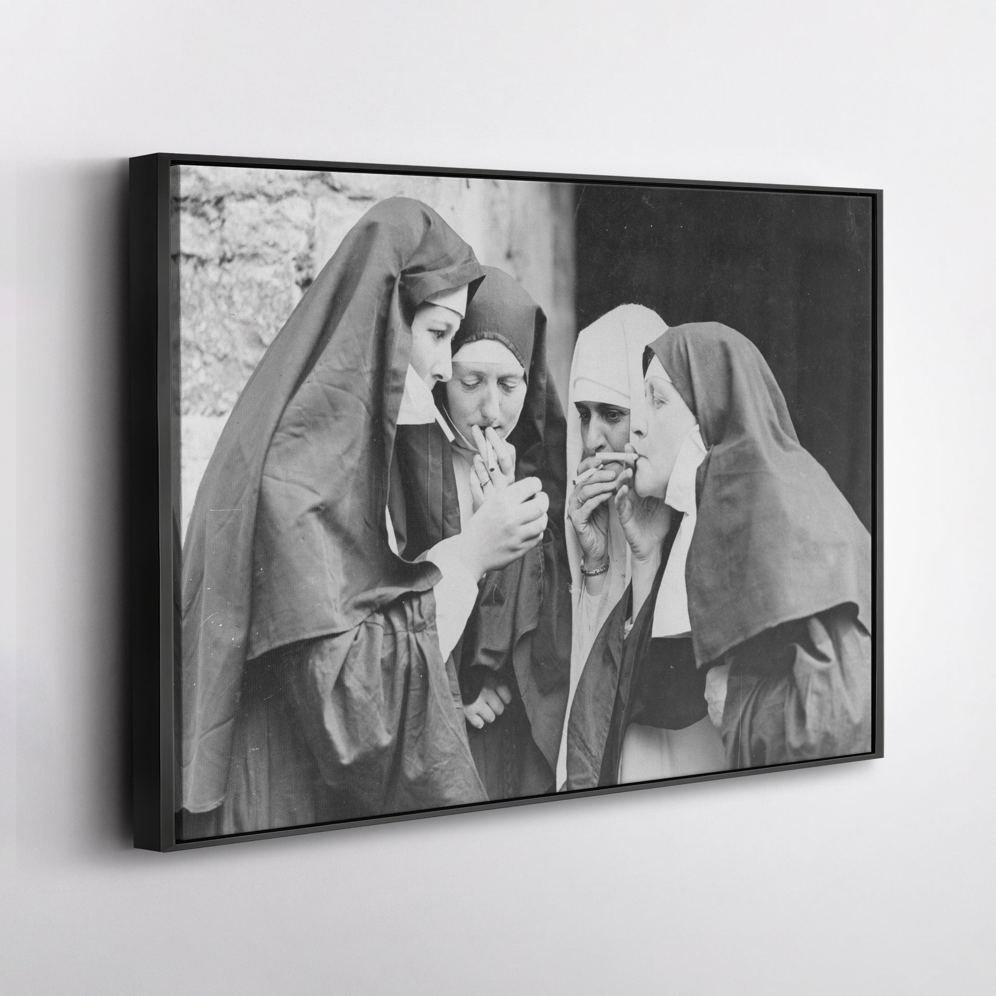 Smoking Nuns Canvas Wall Art - Funny Religious Wall Decor Print