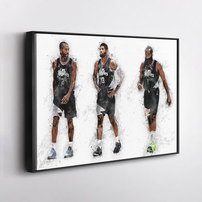 Kawhi Leonard, Paul George & James Harden Canvas Art - LA Clippers Wall Decor