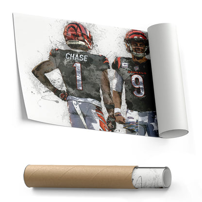Joe Burrow & Ja'Marr Chase Canvas Art – Cincinnati Bengals Wall Decor
