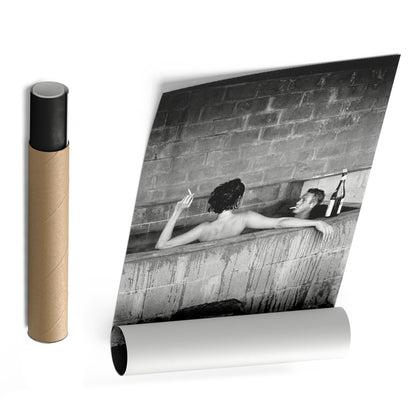 Steve McQueen and Wife Taking Bath Canvas Art - Iconic Vintage Wall Decor
