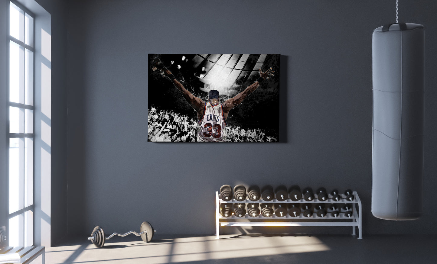 Patrick Ewing Facing Crowd Poster New York Knicks Basketball Painting Hand Made Posters Canvas Print Kids Wall Art Man Cave Gift Home Decor