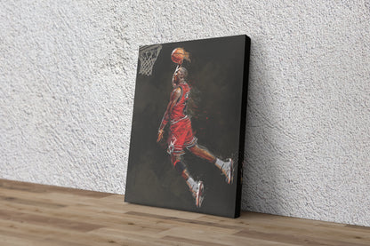 Michael Jordan Illustration Slam Dunk Poster Chicago Bulls Basketball Hand Made Posters Canvas Print Kids Wall Art Home Man Cave Gift Decor