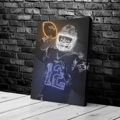 Tom Brady Graffiti Neon New England Patriots NFL Poster Canvas Print Kids Wall Art Man Cave Gift Home Decor