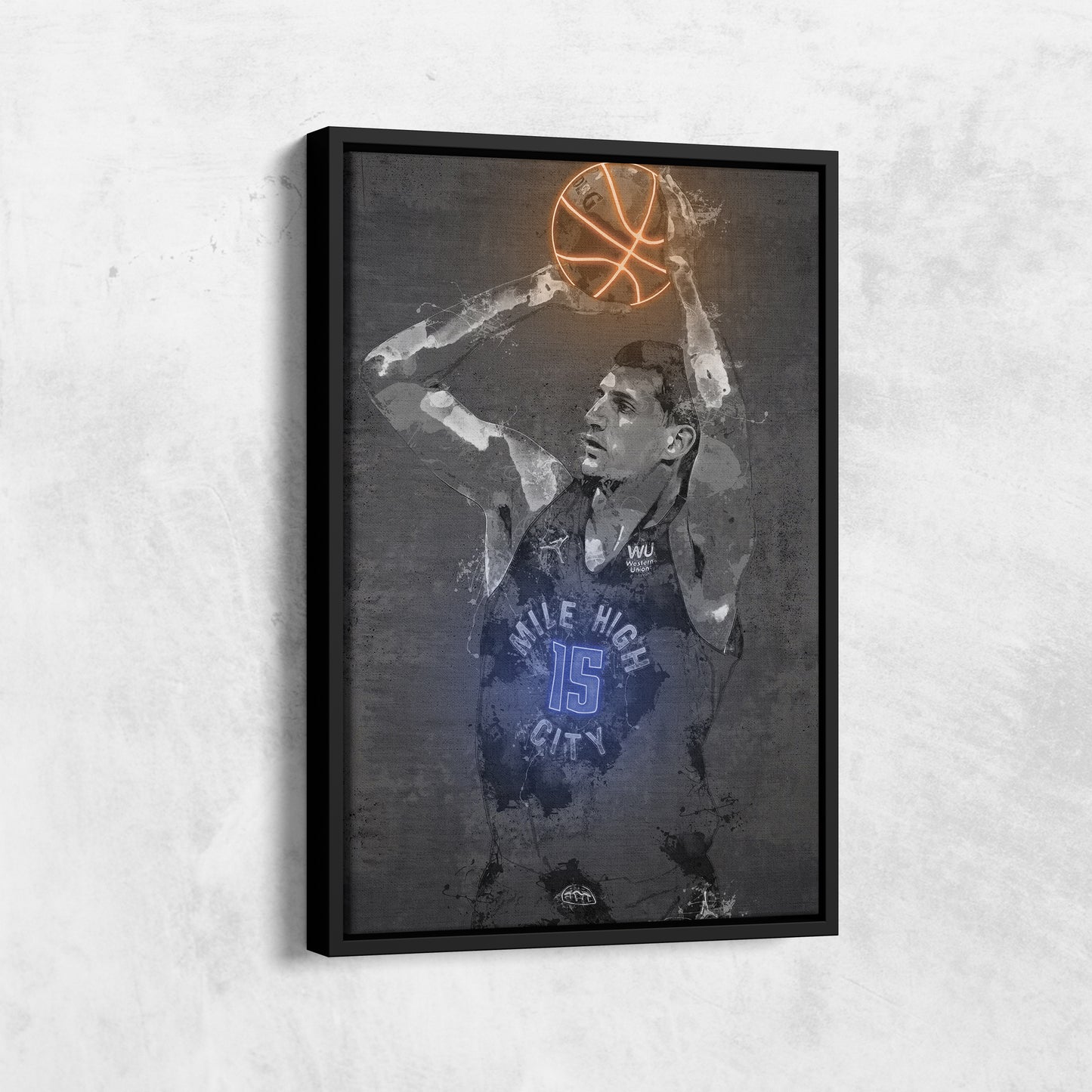 Nikola Jokic Poster Graffiti Neon Denver Nuggets NBA Hand Made Poster Canvas Print Kids Wall Art Man Cave Gift Home Decor