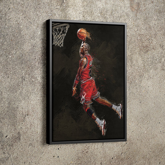 Michael Jordan Illustration Slam Dunk Poster Chicago Bulls Basketball Hand Made Posters Canvas Print Kids Wall Art Home Man Cave Gift Decor