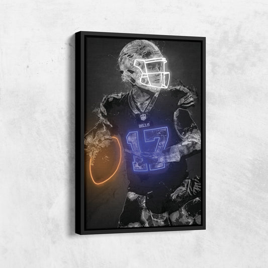 Josh Allen Graffiti Neon Buffalo Bills NFL Poster Canvas Print Kids Wall Art Man Cave Gift Home Decor