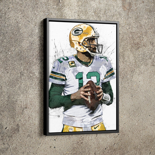 Aaron Rodgers Poster Green Bay Packers Football Painting Hand Made Posters Canvas Print Kids Wall Art Man Cave Gift Home Decor