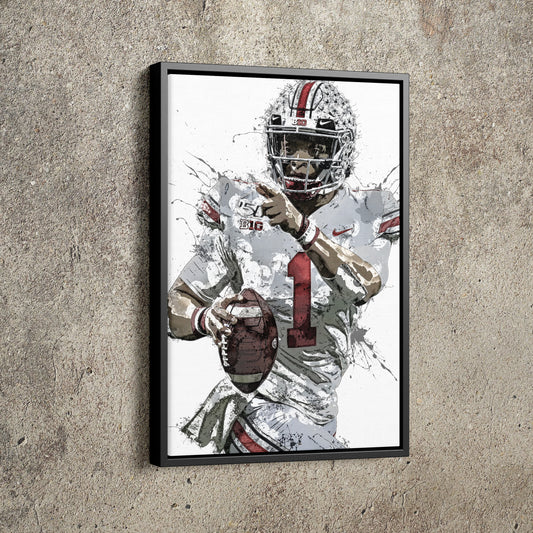 Justin Fields Poster Ohio State Buckeyes Football Painting Hand Made Posters Canvas Print Kids Wall Art Man Cave Gift Home Decor