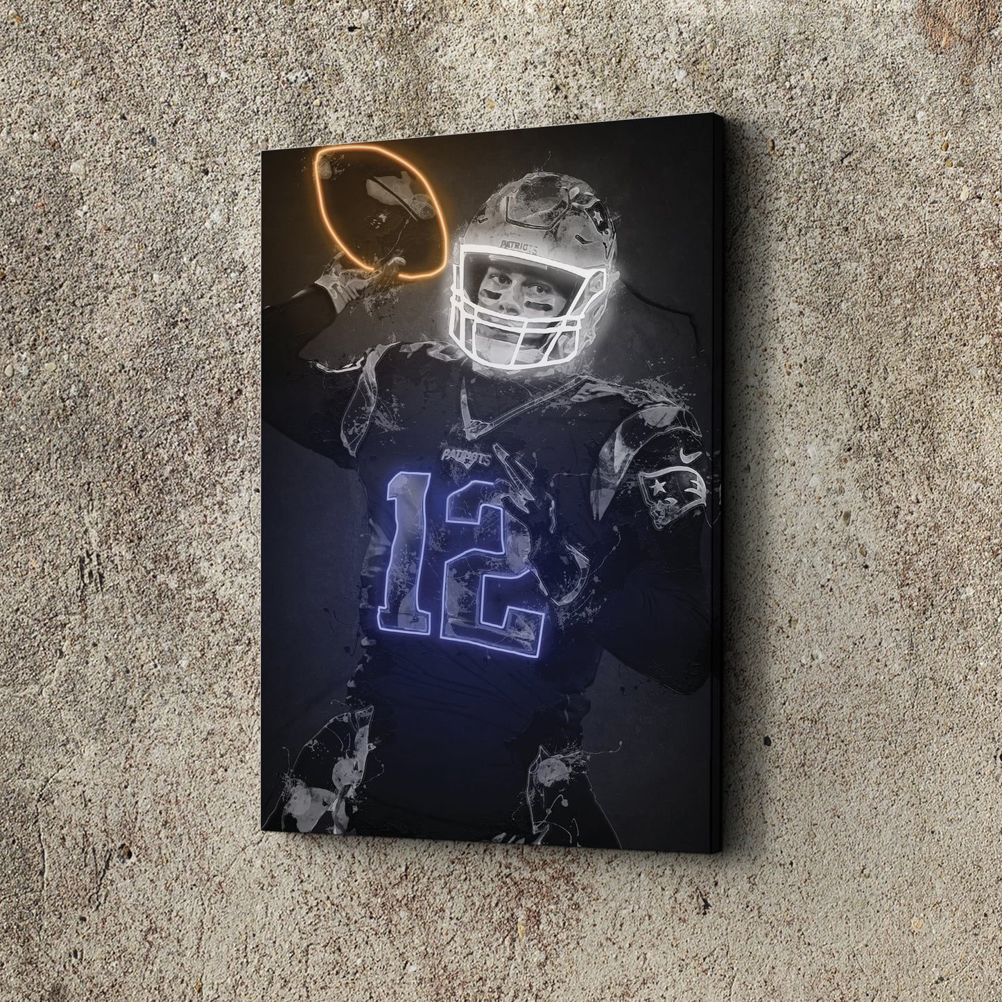 Tom Brady Graffiti Neon New England Patriots NFL Poster Canvas Print Kids Wall Art Man Cave Gift Home Decor