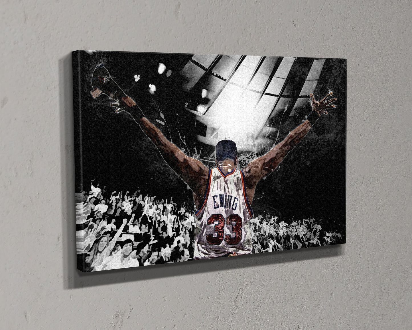 Patrick Ewing Facing Crowd Poster New York Knicks Basketball Painting Hand Made Posters Canvas Print Kids Wall Art Man Cave Gift Home Decor