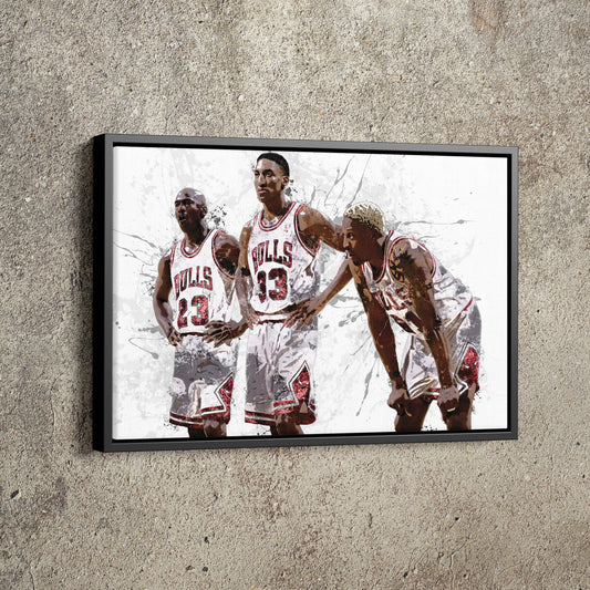 Chicago Bulls Big 3 Poster Basketball Painting Hand Made Posters Canvas Print Kids Wall Art Home Man Cave Gift Decor