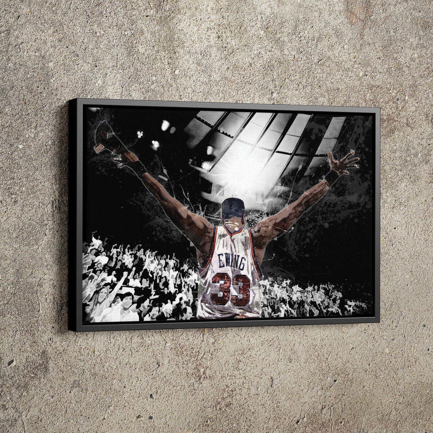 Patrick Ewing Facing Crowd Poster New York Knicks Basketball Painting Hand Made Posters Canvas Print Kids Wall Art Man Cave Gift Home Decor